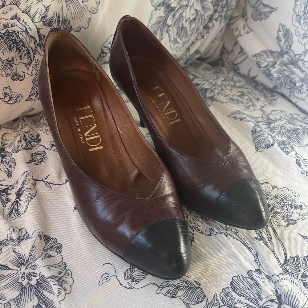 FENDI By Garolini TRUE VINTAGE leather shoes 3in 👠 7M Made In Italy